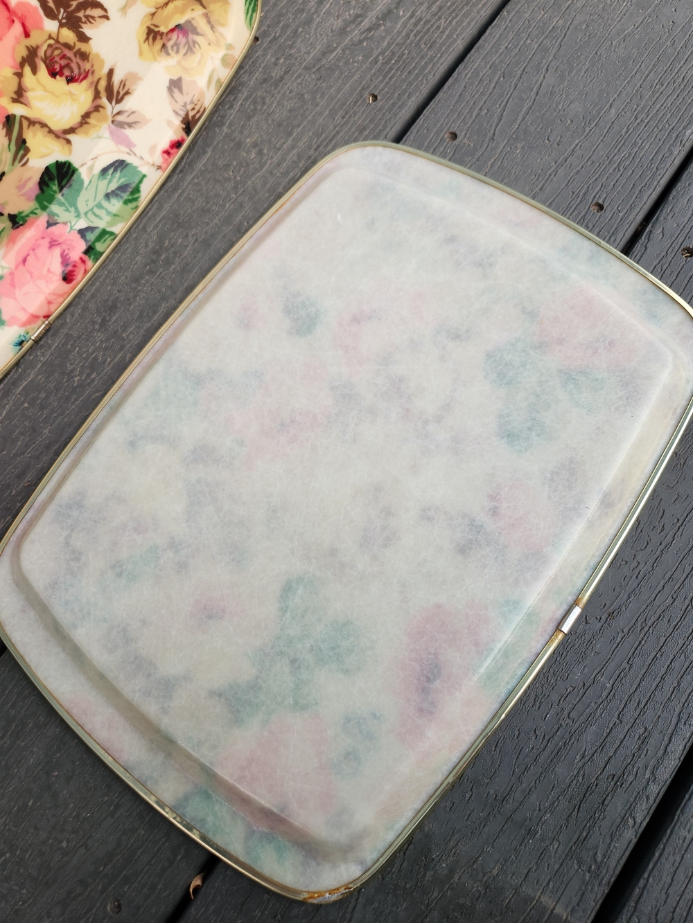 Floral Rectangular Serving Trays - Pink & Green Rose Pattern - Picture 5 of 8